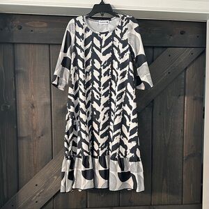 Monochrome Pattern Midi Dress for Girls - Black & White